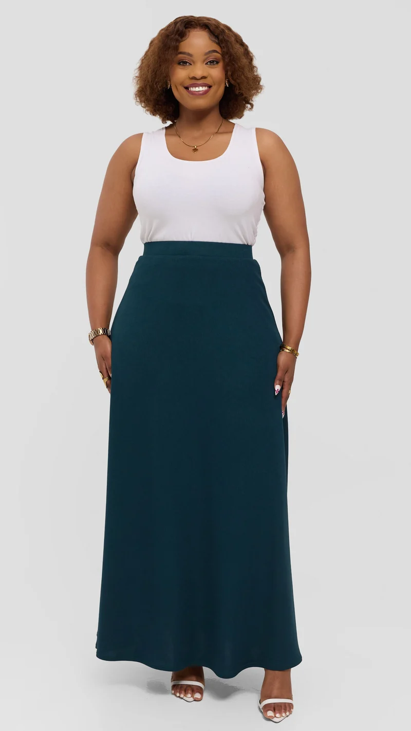 Vivo Tanda Maxi Skirt in Stretch Rib - Dark Teal