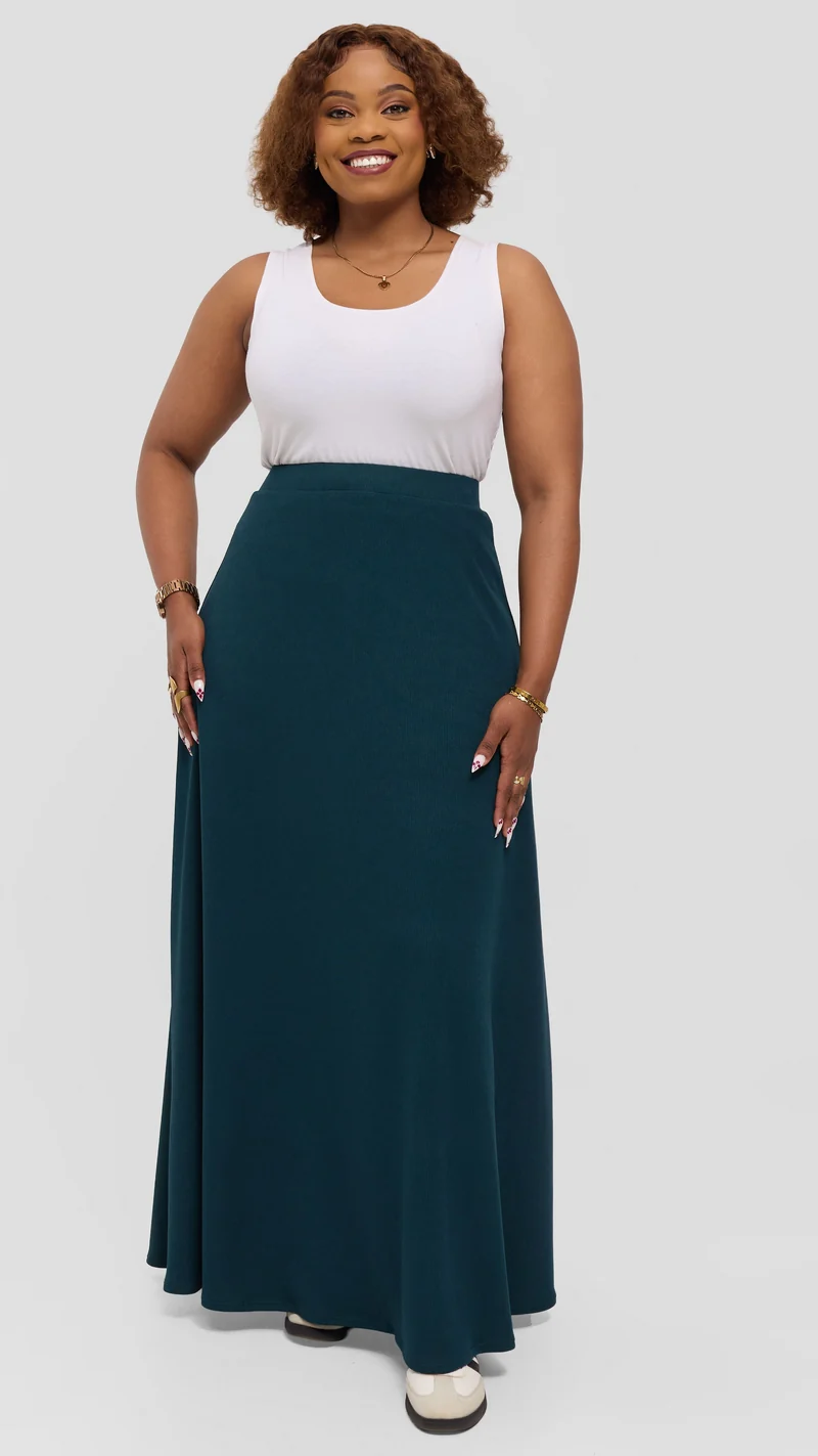 Vivo Tanda Maxi Skirt in Stretch Rib - Dark Teal
