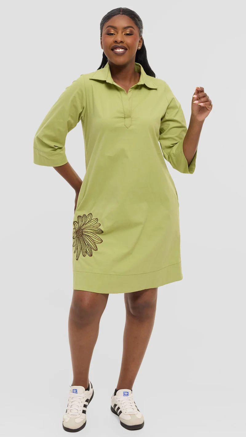 Safari by Vivo Mansi Wide Hem Embroidered Tent Dress - Light Green