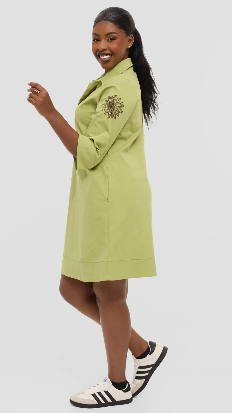 Safari by Vivo Mansi Wide Hem Embroidered Tent Dress - Light Green