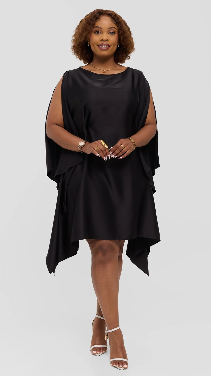 Vivo Knee Length Kaftan In Satin - Black