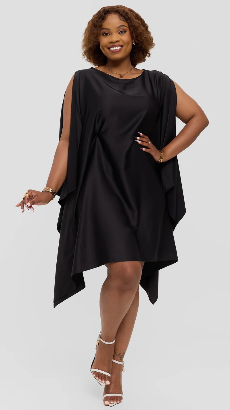 Vivo Knee Length Kaftan In Satin - Black