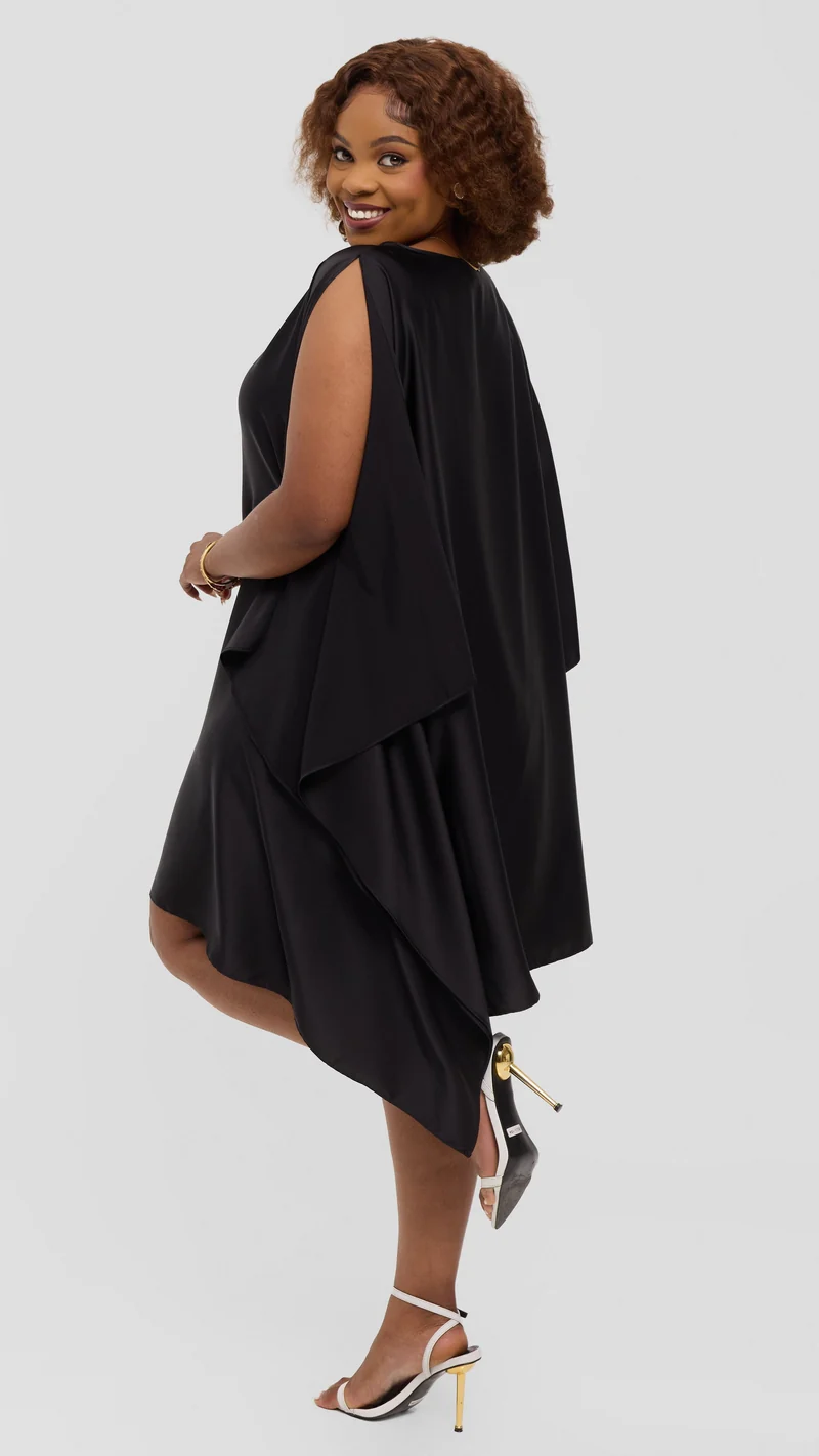 Vivo Knee Length Kaftan In Satin - Black