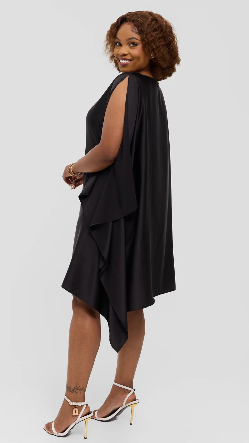 Vivo Knee Length Kaftan In Satin - Black