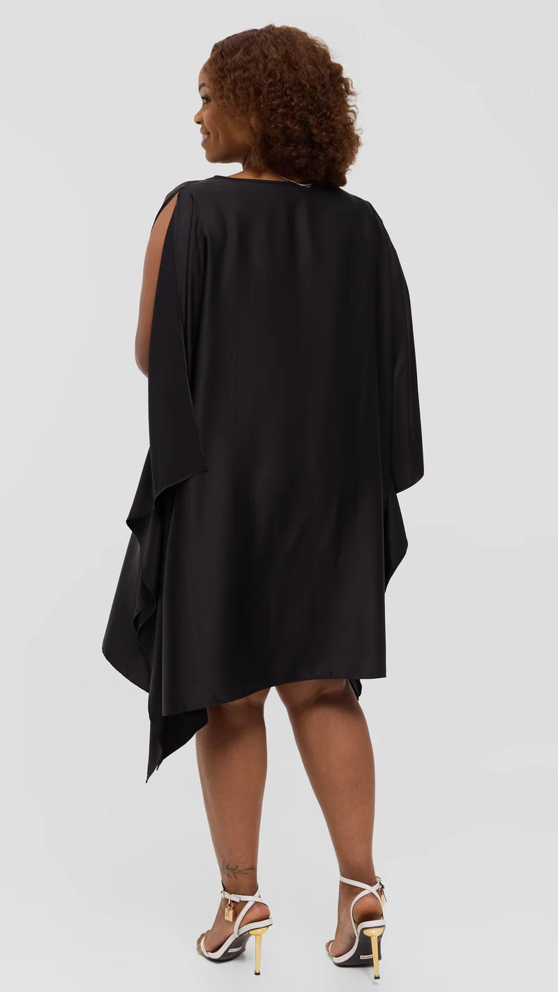 Vivo Knee Length Kaftan In Satin - Black