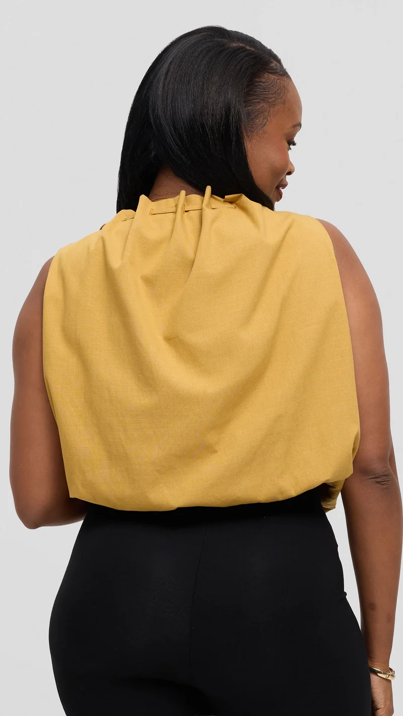 Safari by Vivo Drawstring Neck Top in Linen Blend - Mustard