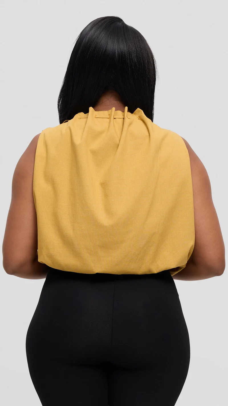 Safari by Vivo Drawstring Neck Top in Linen Blend - Mustard