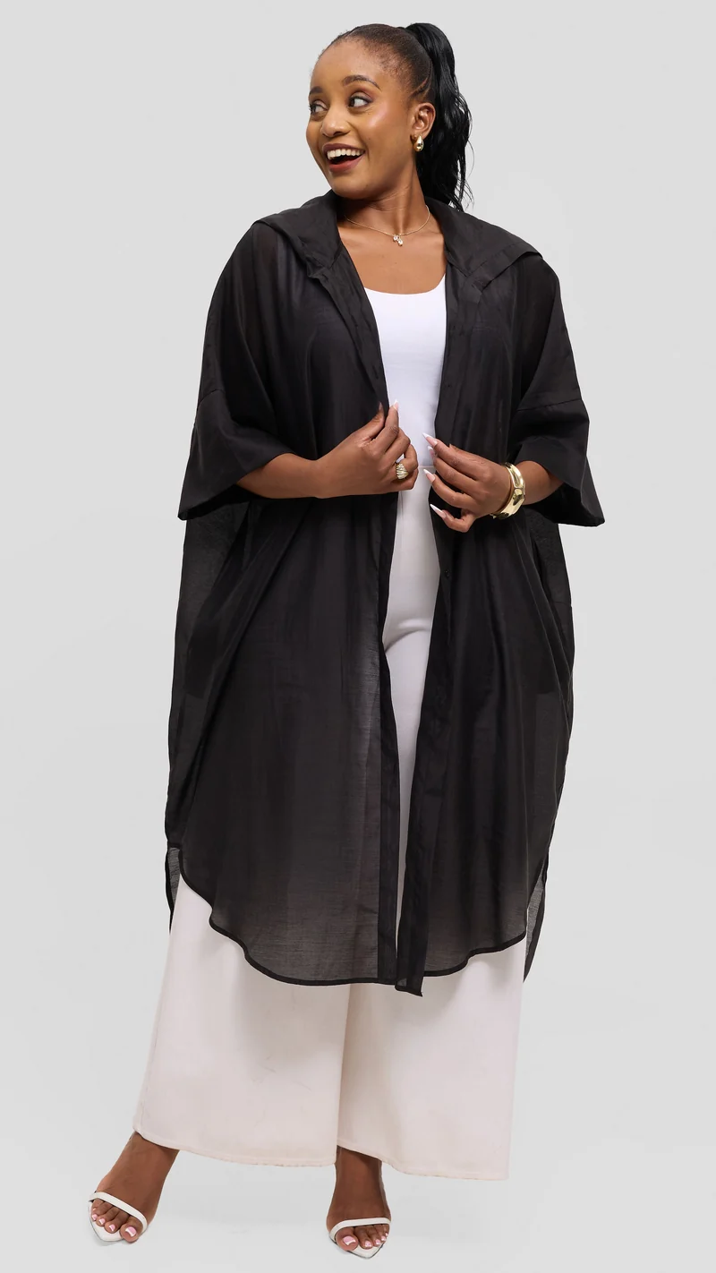 Vivo Hooded Kimono in Tencel - Black