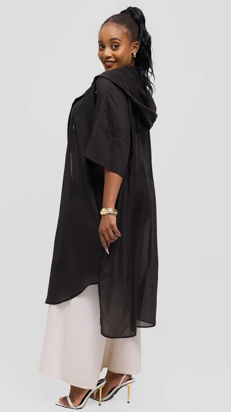Vivo Hooded Kimono in Tencel - Black