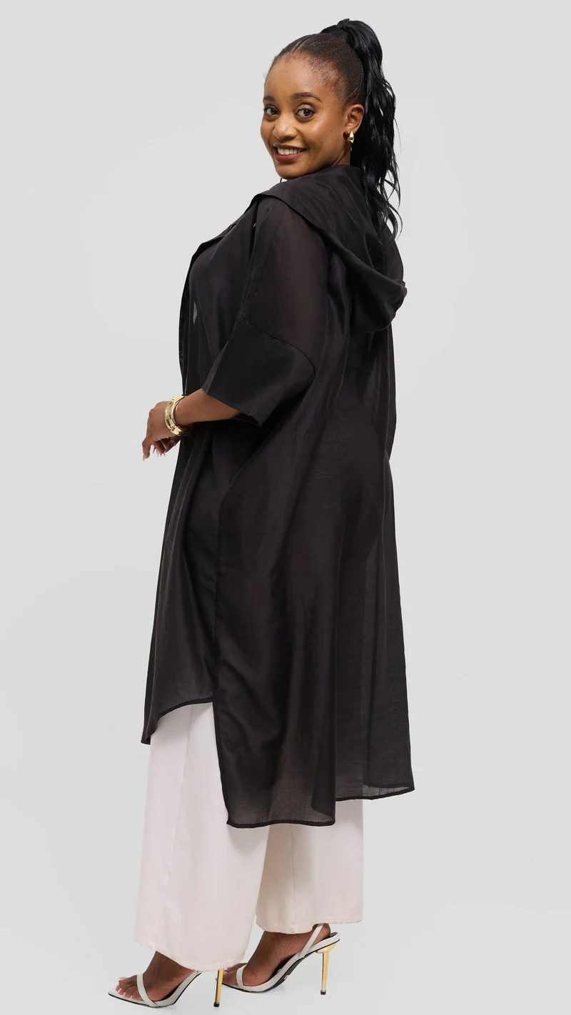 Vivo Hooded Kimono in Tencel - Black
