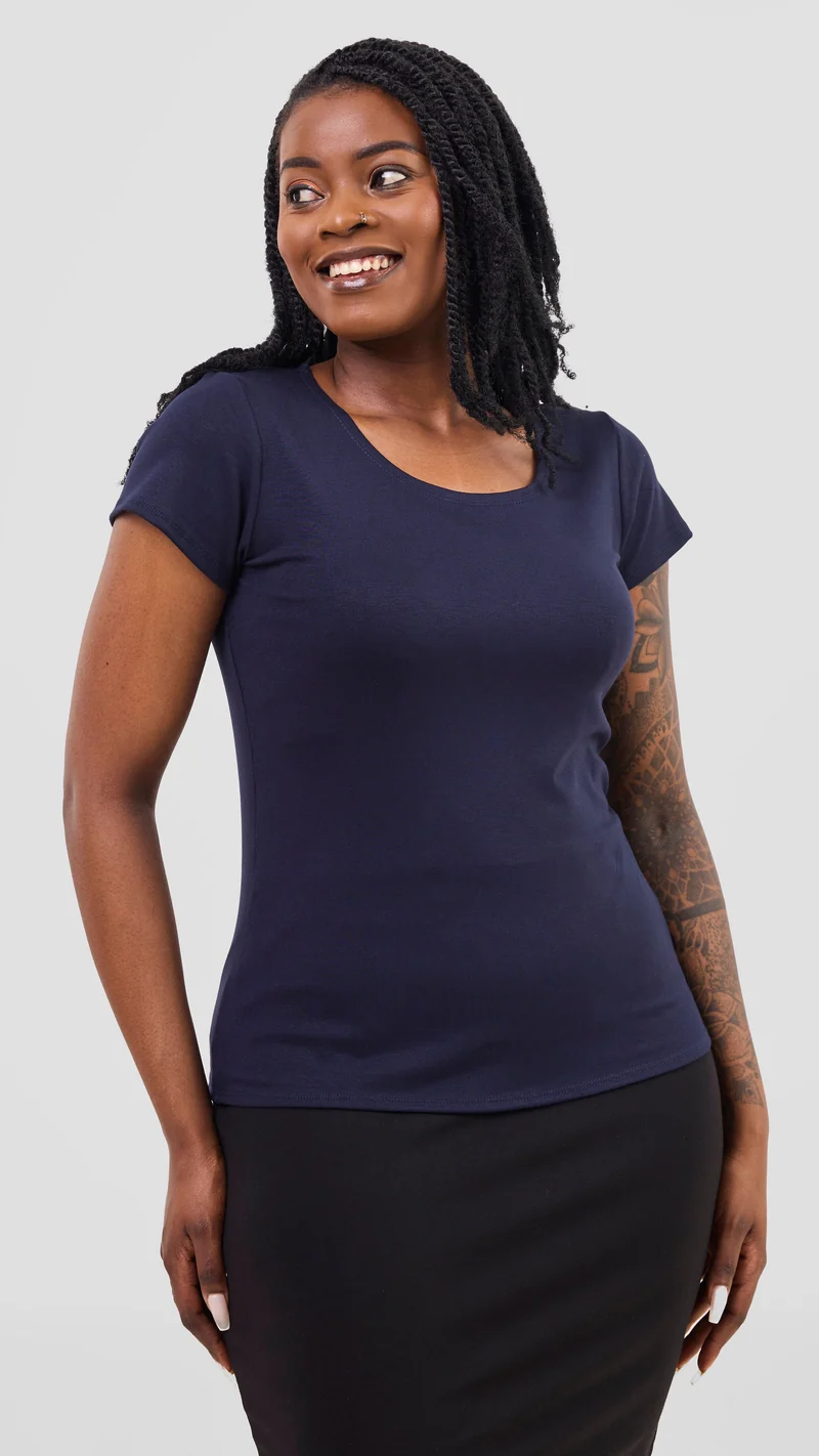 Vivo Everyday Cap Sleeve Top in Jersey - Navy