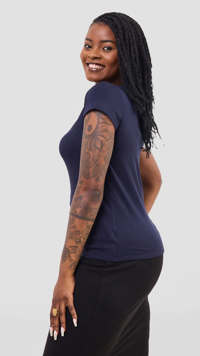 Vivo Everyday Cap Sleeve Top in Jersey - Navy