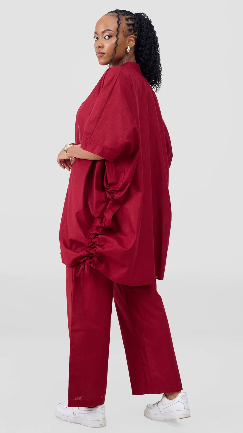 Safari by Vivo Zehra Embroidered Linen Kimono - Maroon