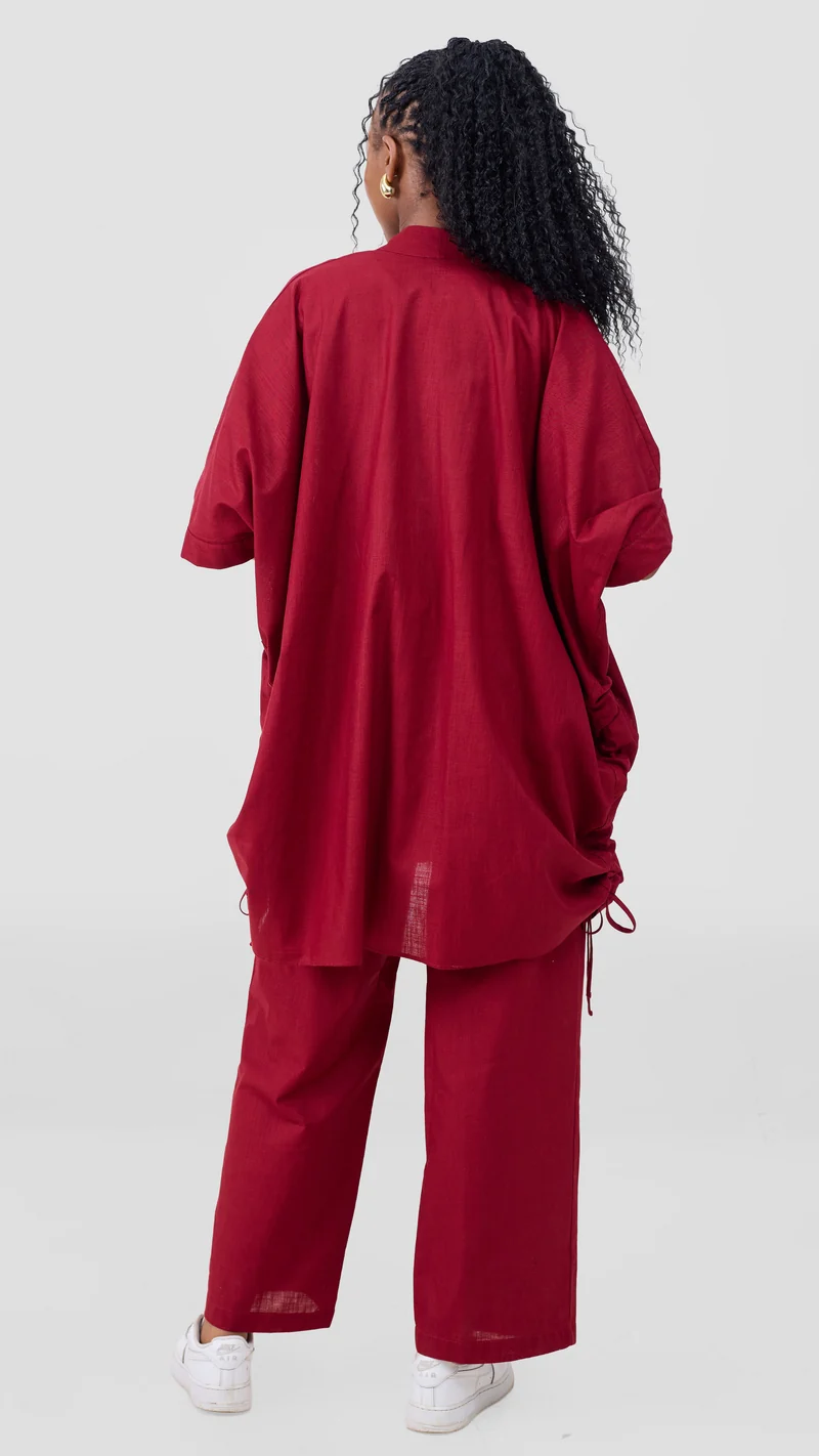 Safari by Vivo Zehra Embroidered Linen Kimono - Maroon