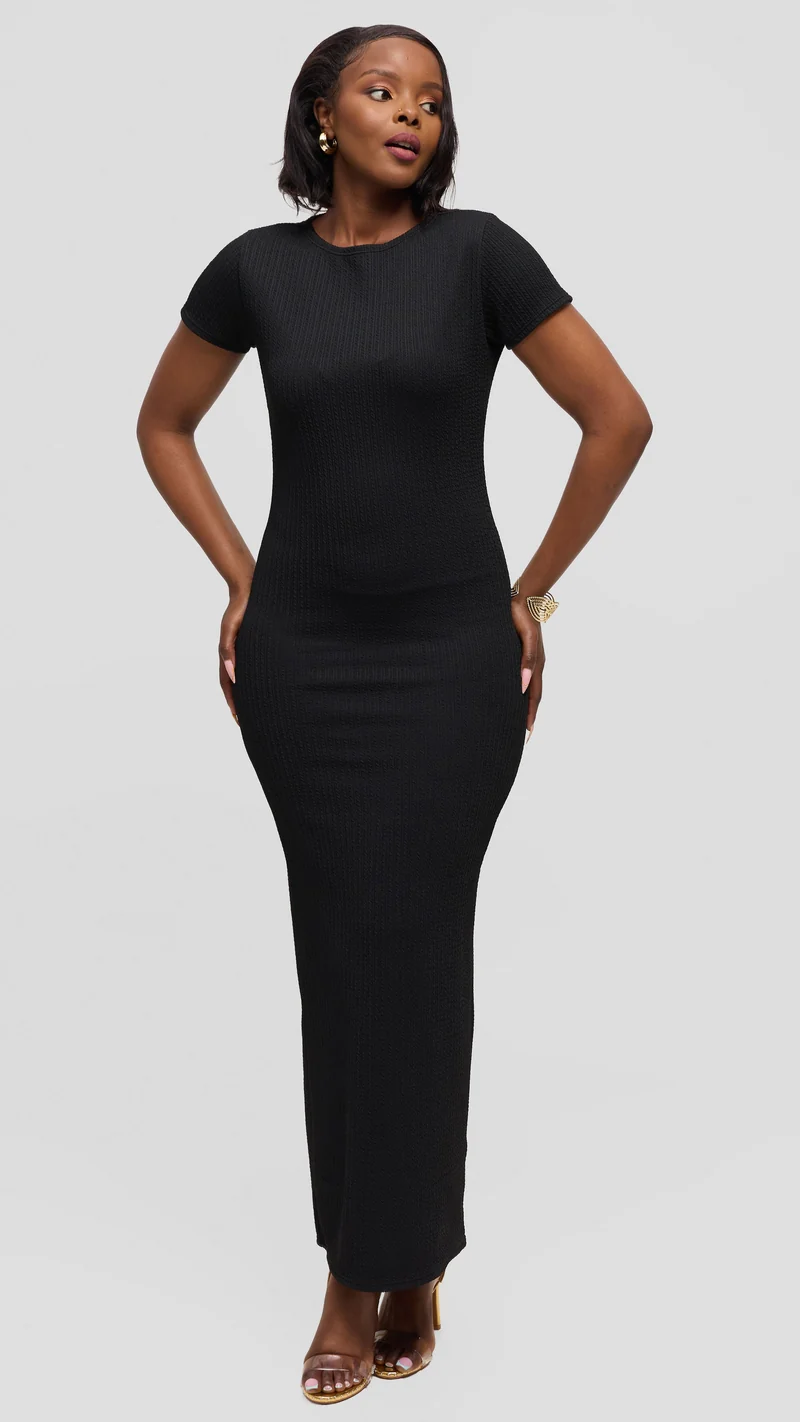 Vivo Short Sleeve Maxi Bodycon in Jersey - Black