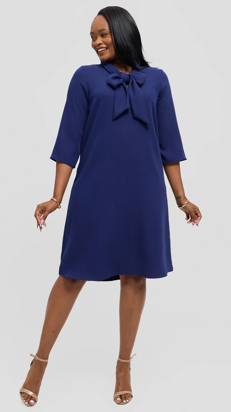 Vivo Tatili Pinstripe Tent Dress in Crepe - Navy