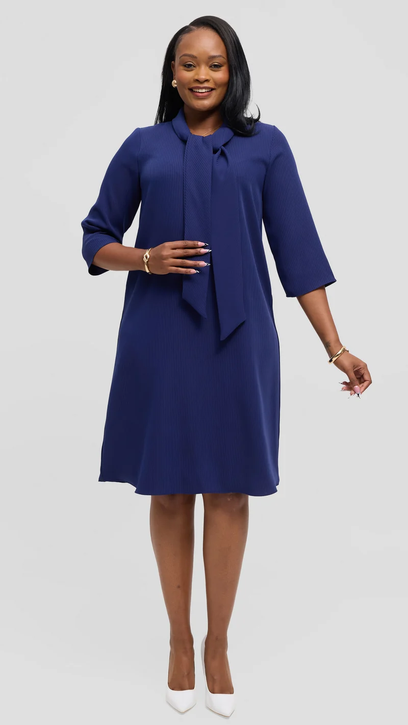 Vivo Tatili Pinstripe Tent Dress in Crepe - Navy