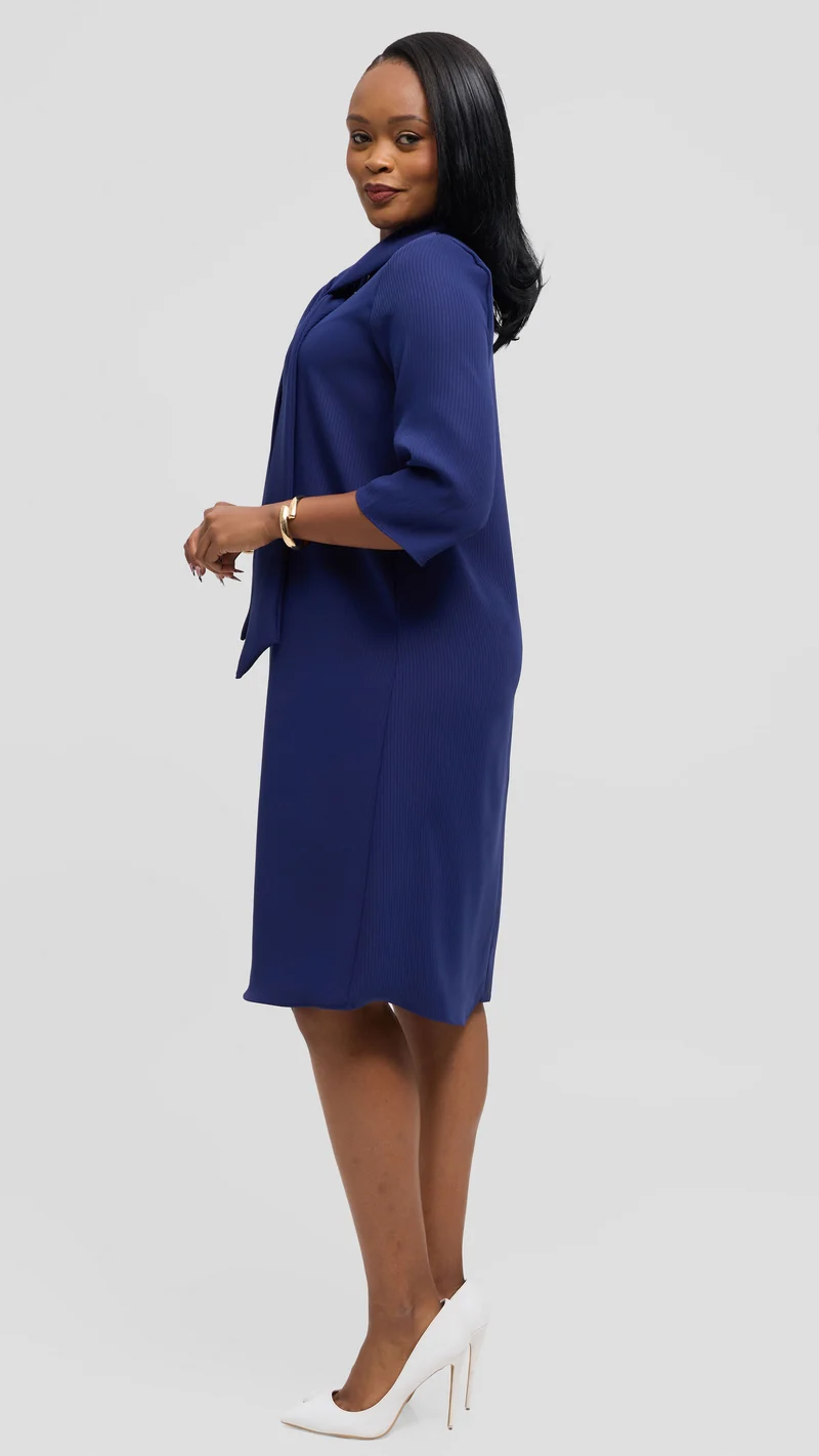 Vivo Tatili Pinstripe Tent Dress in Crepe - Navy