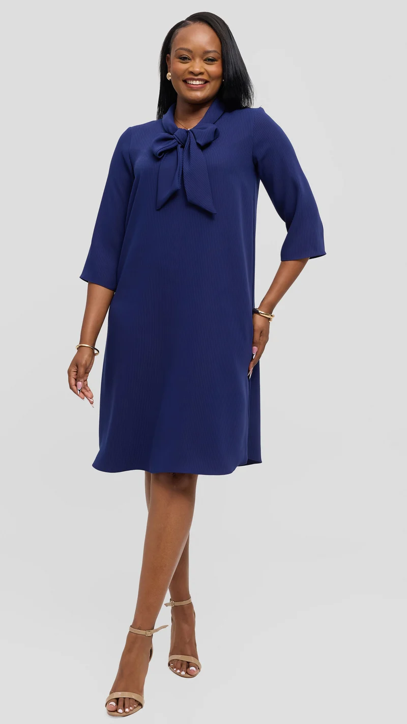 Vivo Tatili Pinstripe Tent Dress in Crepe - Navy