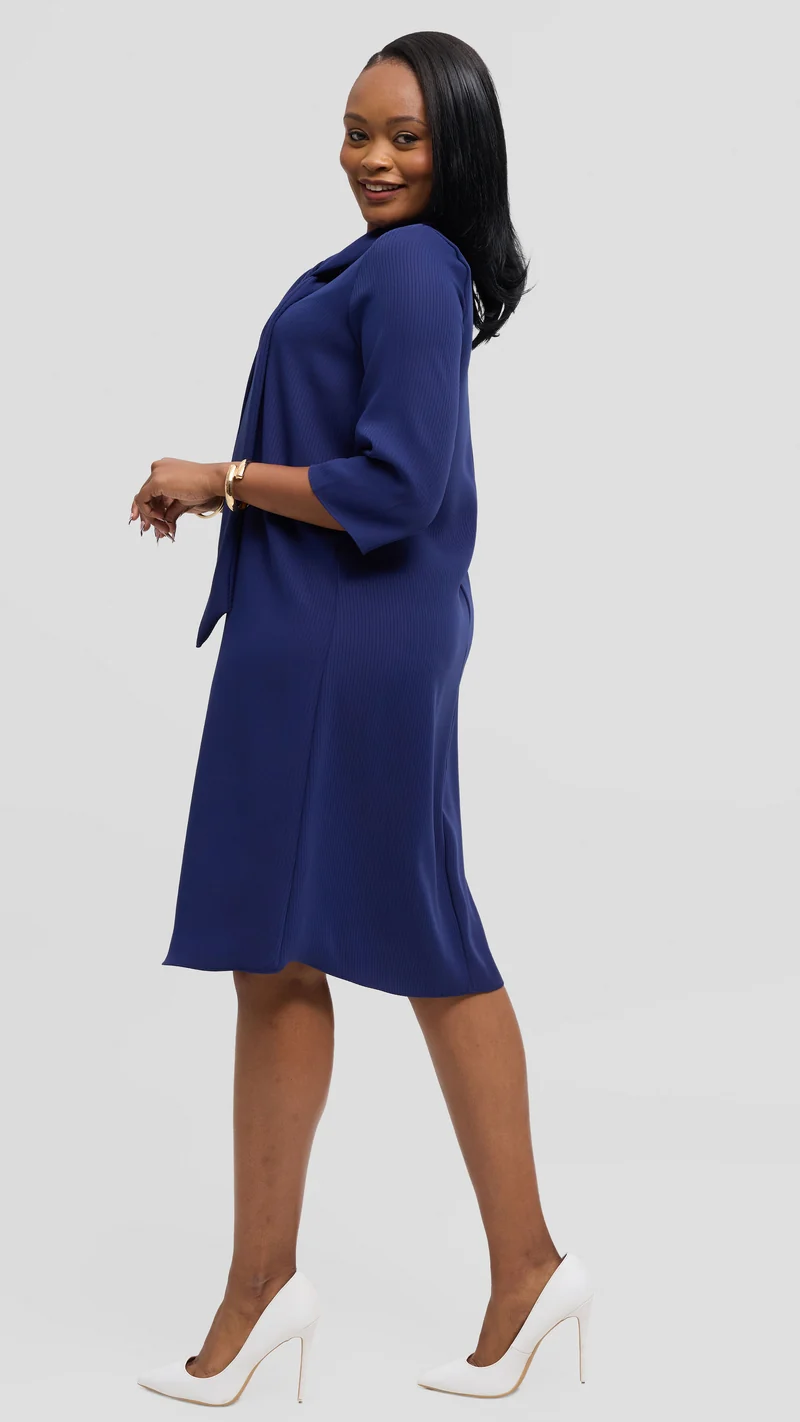 Vivo Tatili Pinstripe Tent Dress in Crepe - Navy
