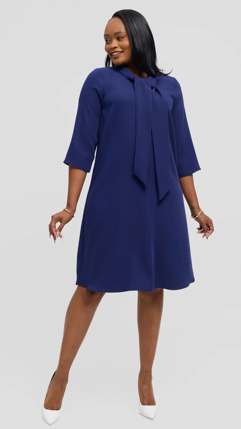 Vivo Tatili Pinstripe Tent Dress in Crepe - Navy