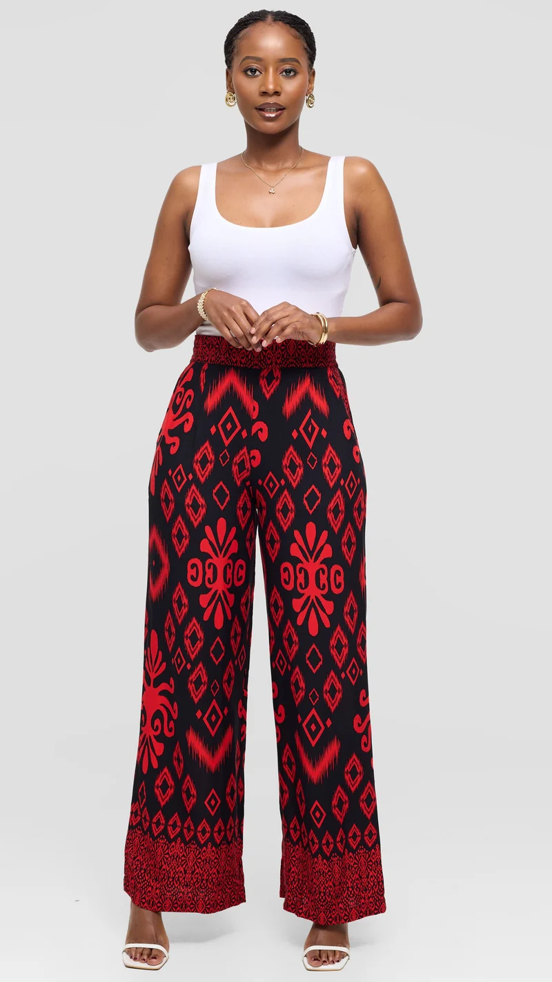 Vivo Samira Pants in Rayon - Black / Red Print