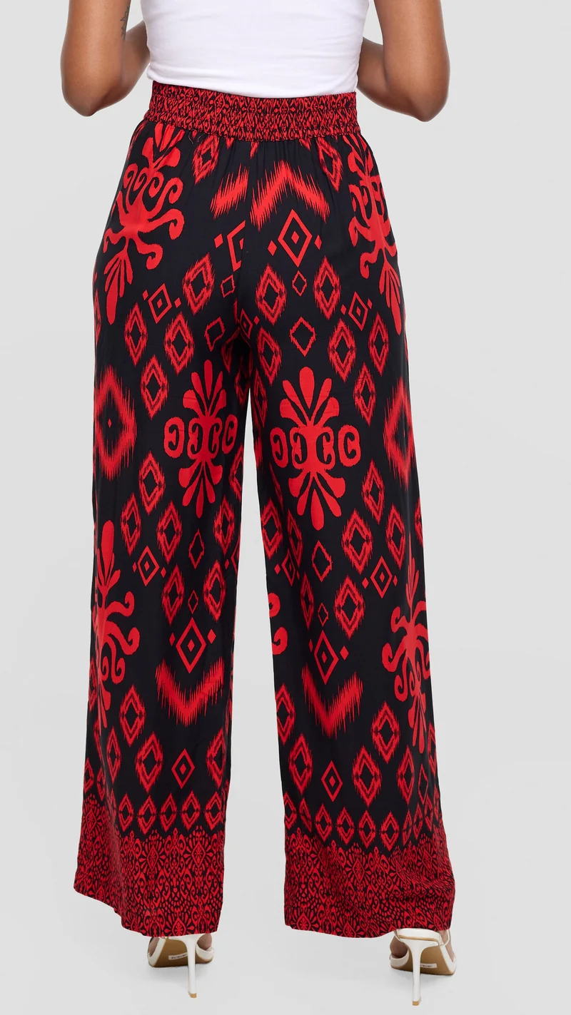 Vivo Samira Pants in Rayon - Black / Red Print