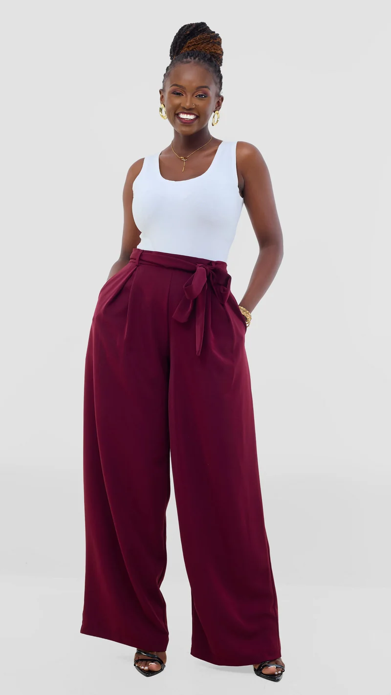 Poised Palazzo Pants - Burgundy