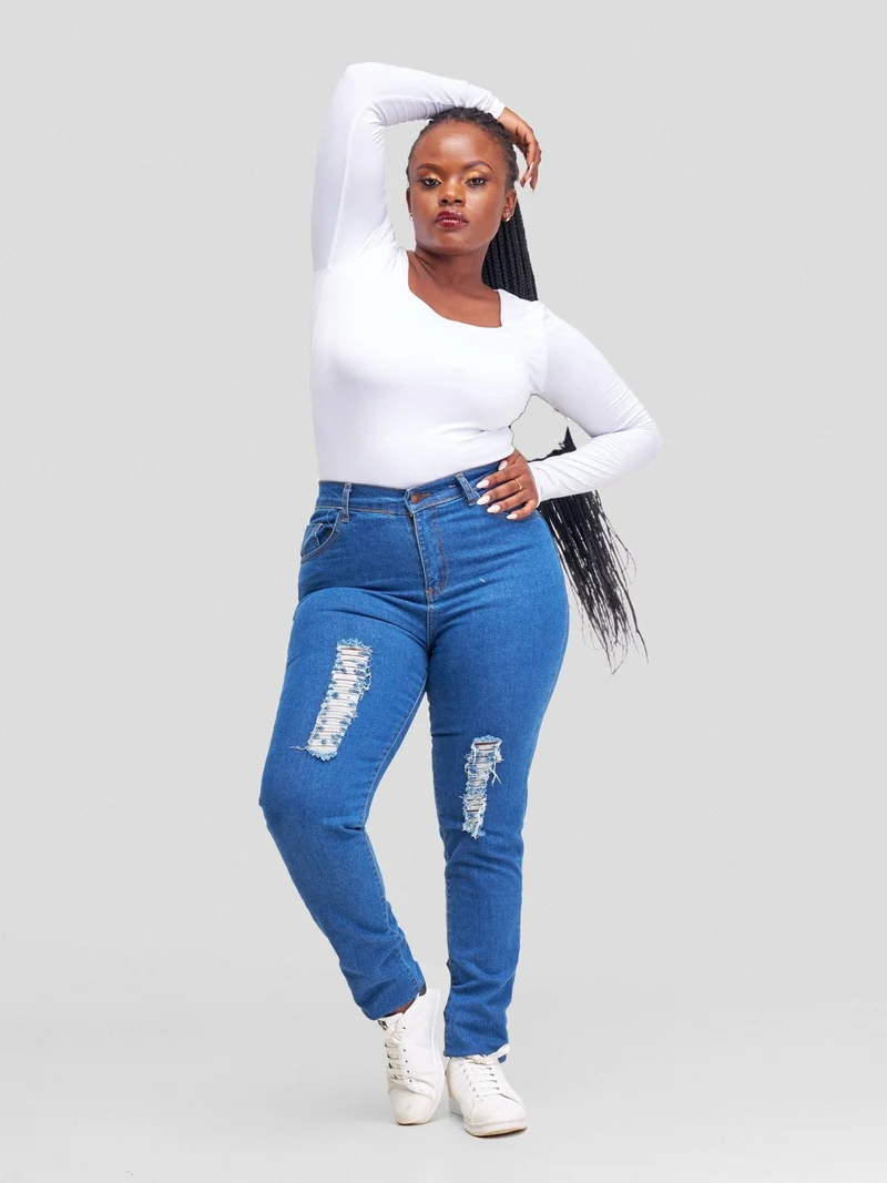 Denim Haven High Rise Skinny Ripped Jeans - Deep Blue