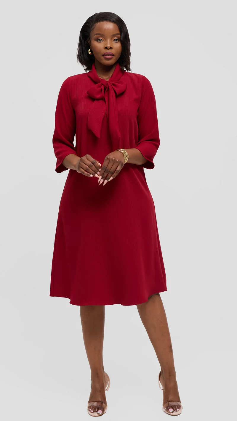 Vivo Tatili Pinstripe Tent Dress in Crepe - Dark Red