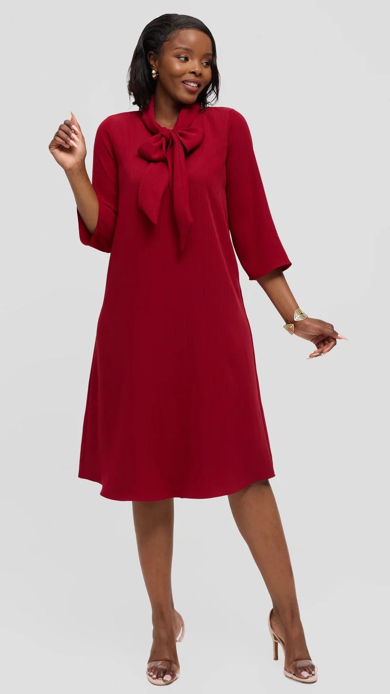 Vivo Tatili Pinstripe Tent Dress in Crepe - Dark Red