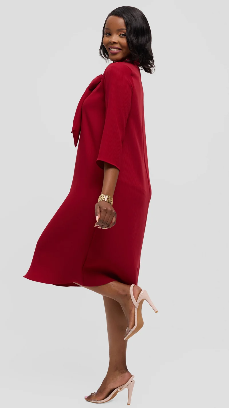 Vivo Tatili Pinstripe Tent Dress in Crepe - Dark Red