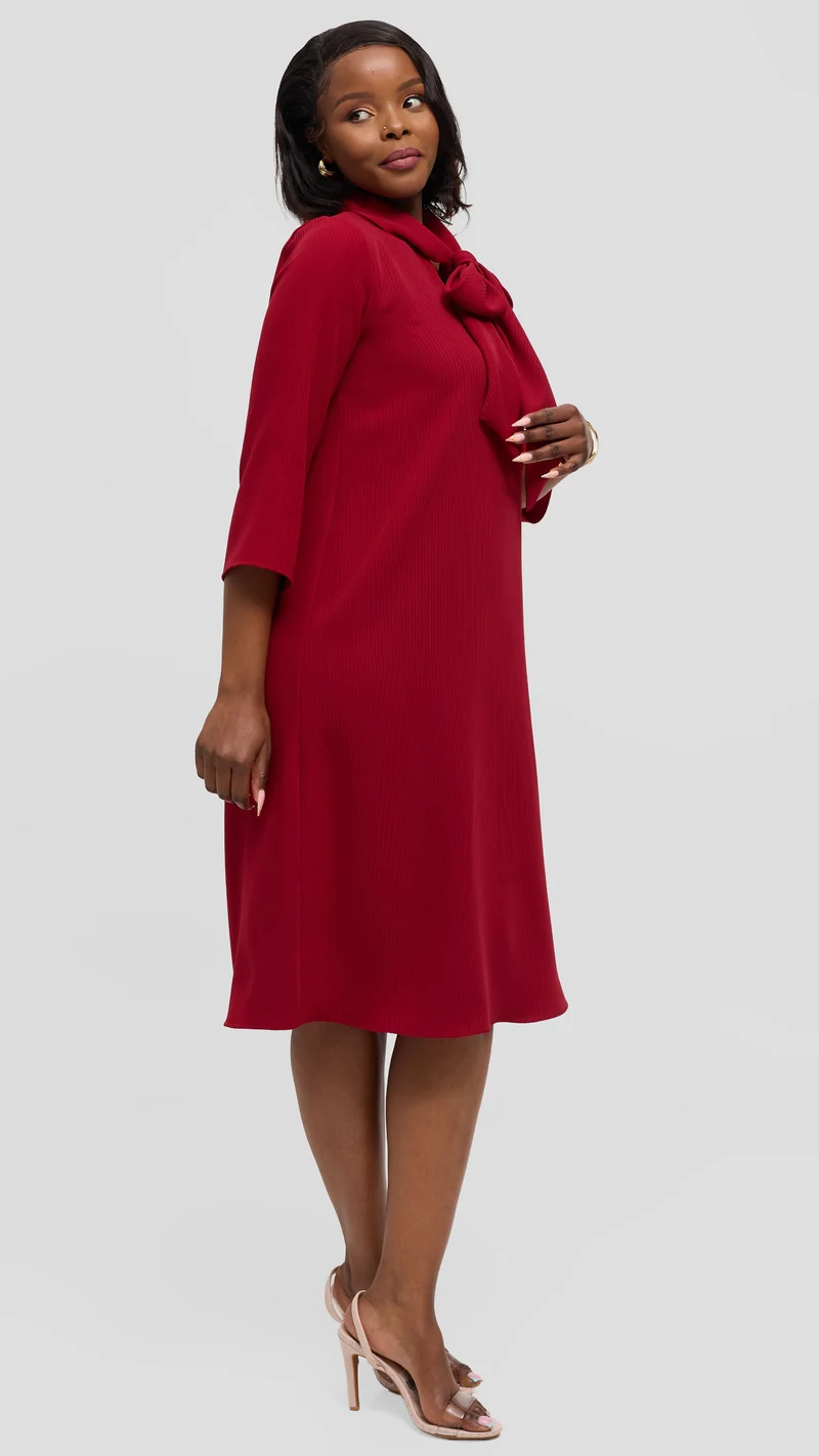 Vivo Tatili Pinstripe Tent Dress in Crepe - Dark Red