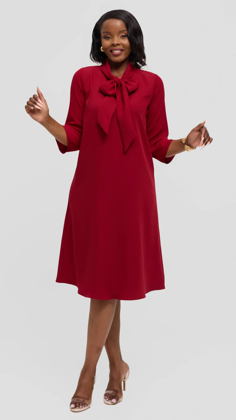 Vivo Tatili Pinstripe Tent Dress in Crepe - Dark Red