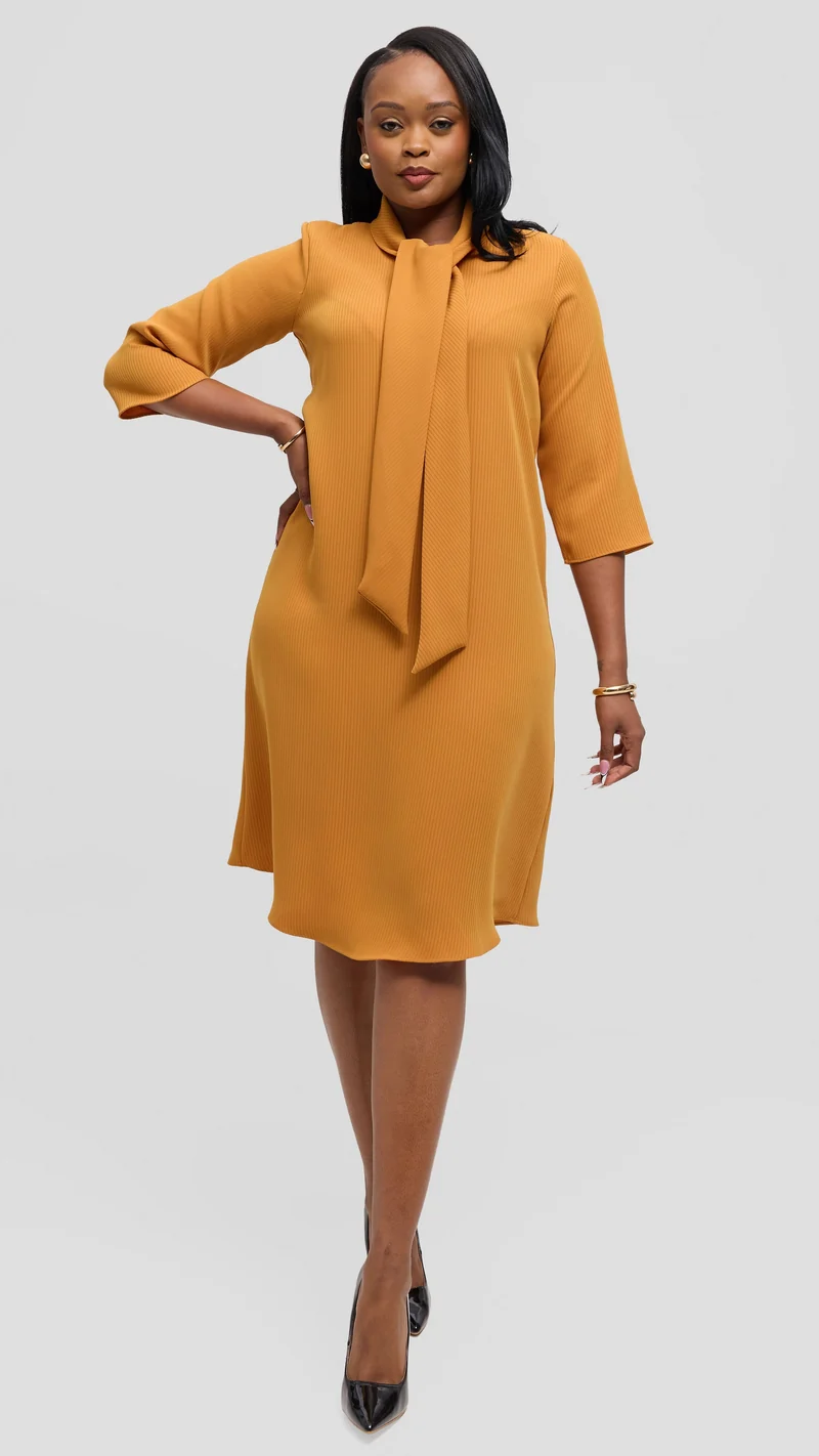 Vivo Tatili Pinstripe Tent Dress in Crepe - Mustard