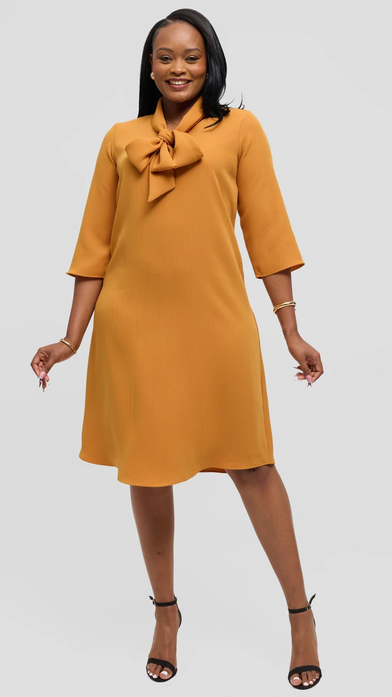 Vivo Tatili Pinstripe Tent Dress in Crepe - Mustard