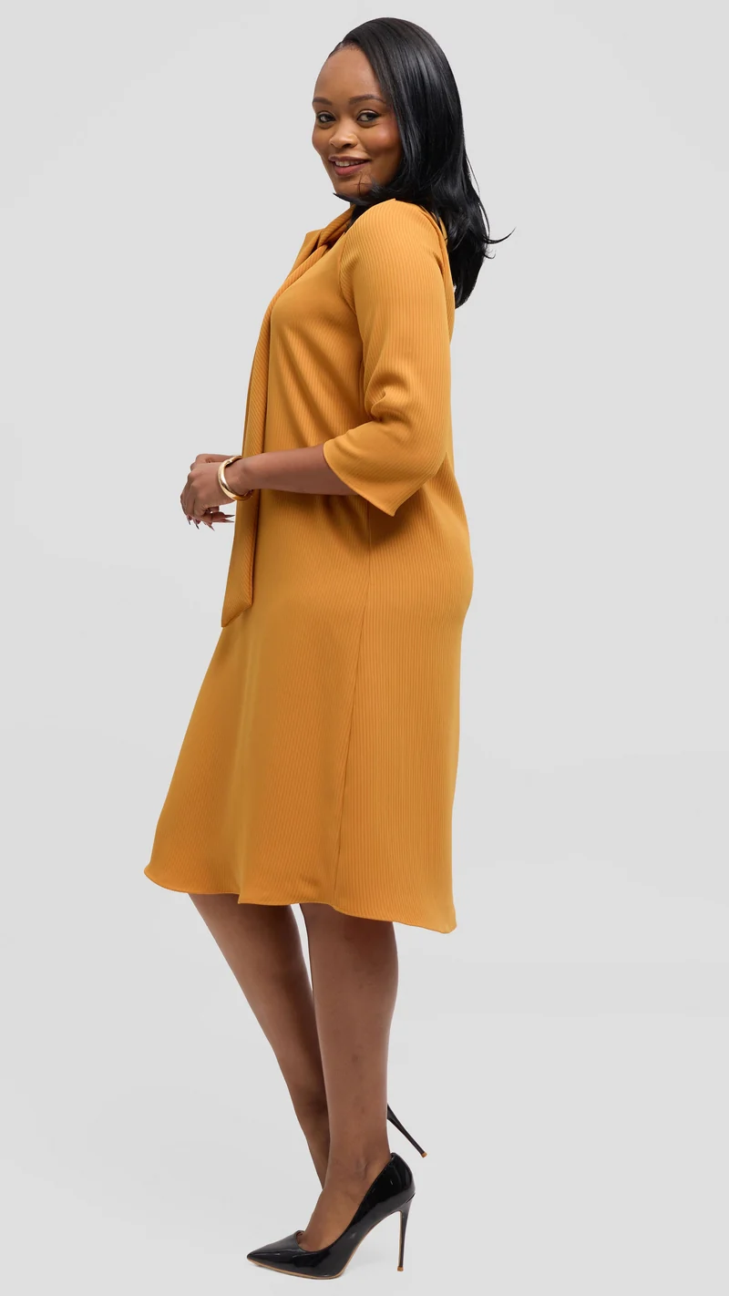 Vivo Tatili Pinstripe Tent Dress in Crepe - Mustard