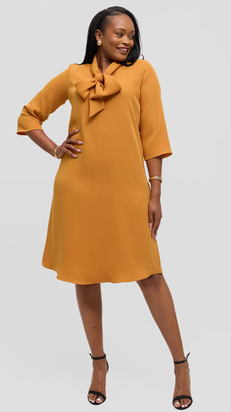 Vivo Tatili Pinstripe Tent Dress in Crepe - Mustard