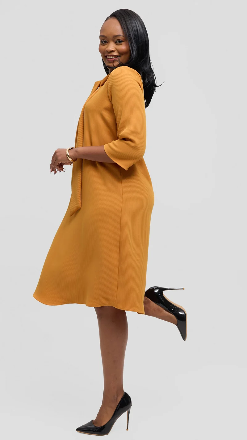 Vivo Tatili Pinstripe Tent Dress in Crepe - Mustard