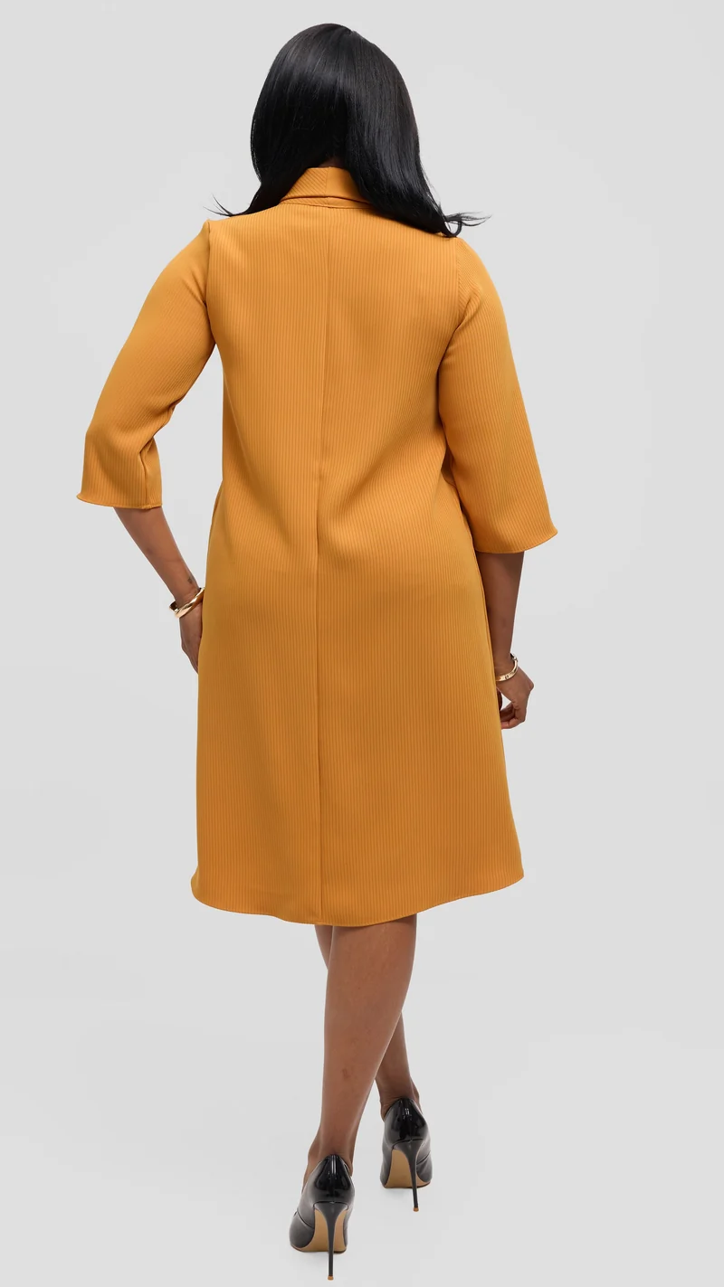 Vivo Tatili Pinstripe Tent Dress in Crepe - Mustard