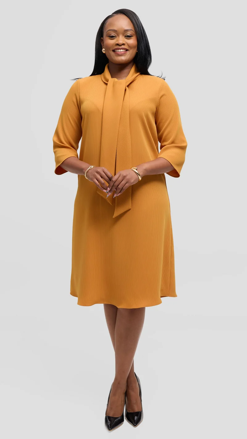 Vivo Tatili Pinstripe Tent Dress in Crepe - Mustard