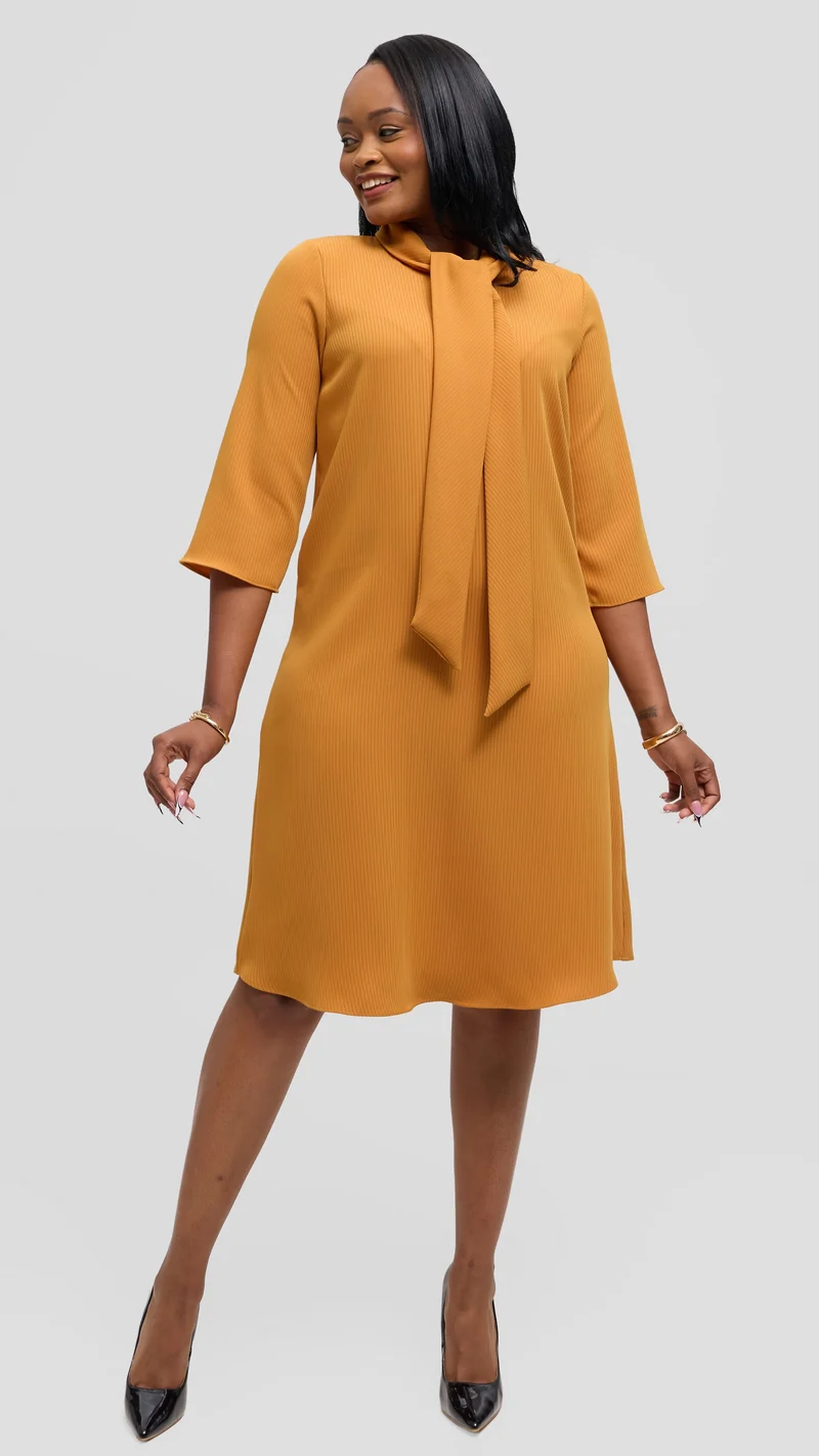 Vivo Tatili Pinstripe Tent Dress in Crepe - Mustard