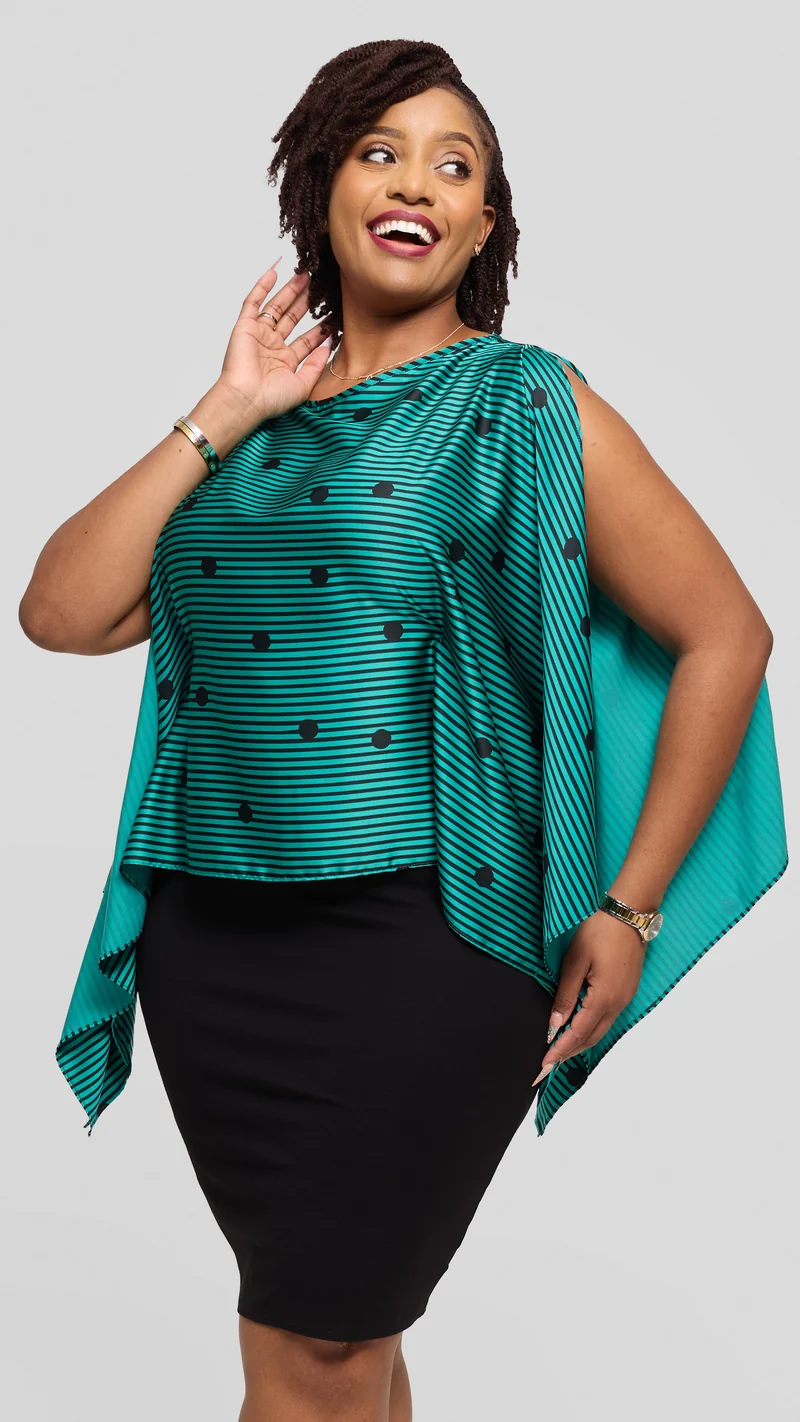 Vivo Wide Top in Satin - Sea Green / Black Polstripes
