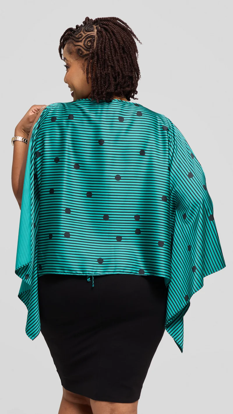 Vivo Wide Top in Satin - Sea Green / Black Polstripes