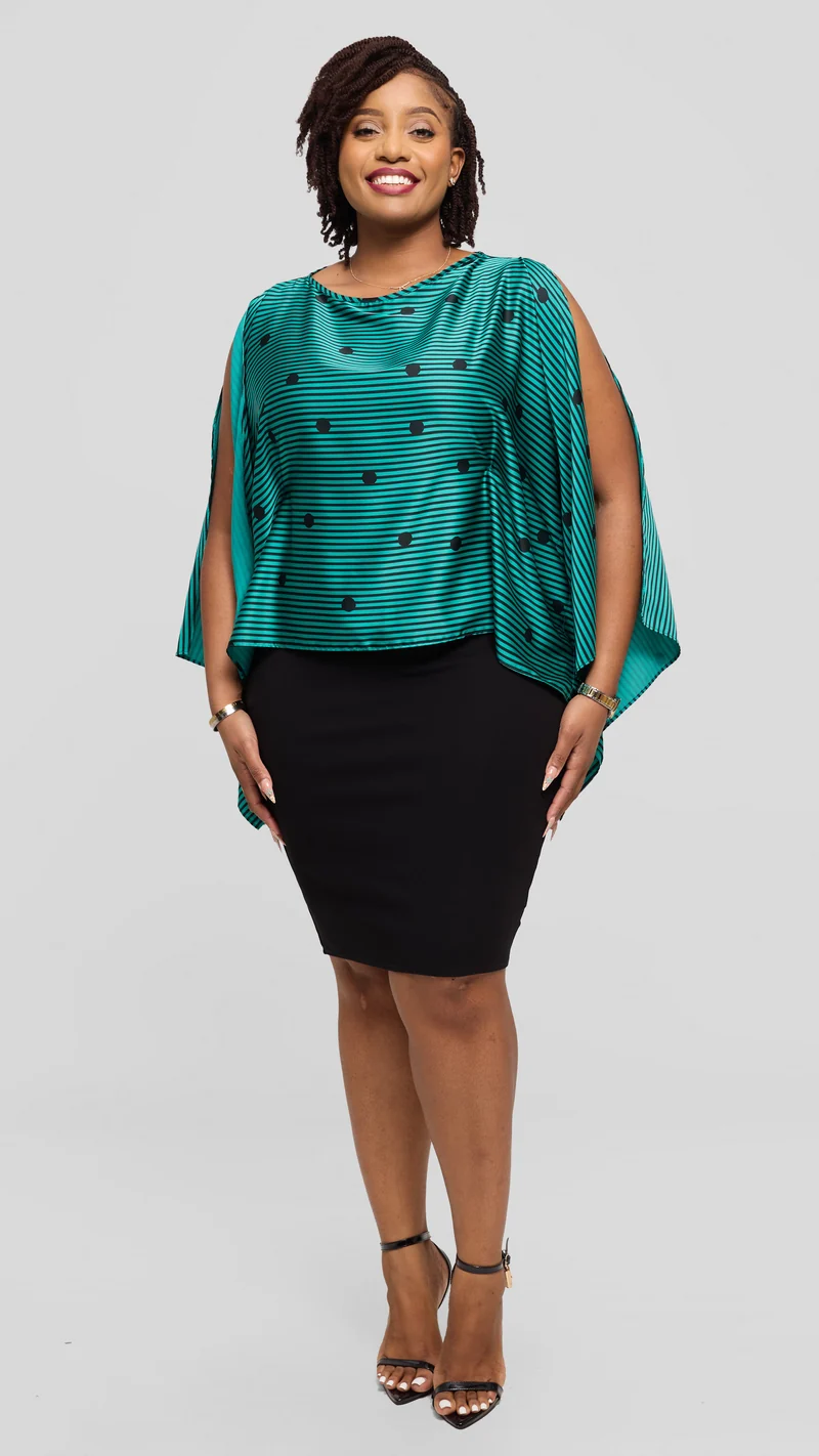Vivo Wide Top in Satin - Sea Green / Black Polstripes
