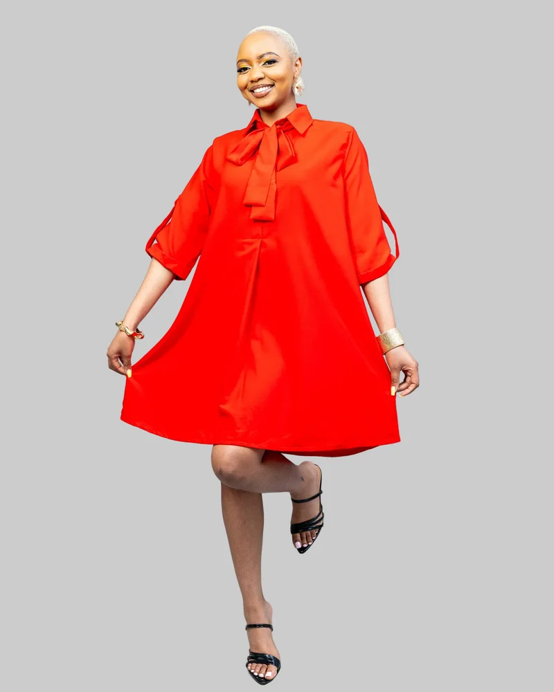 African Yuva Pearl Shift Dress - Red