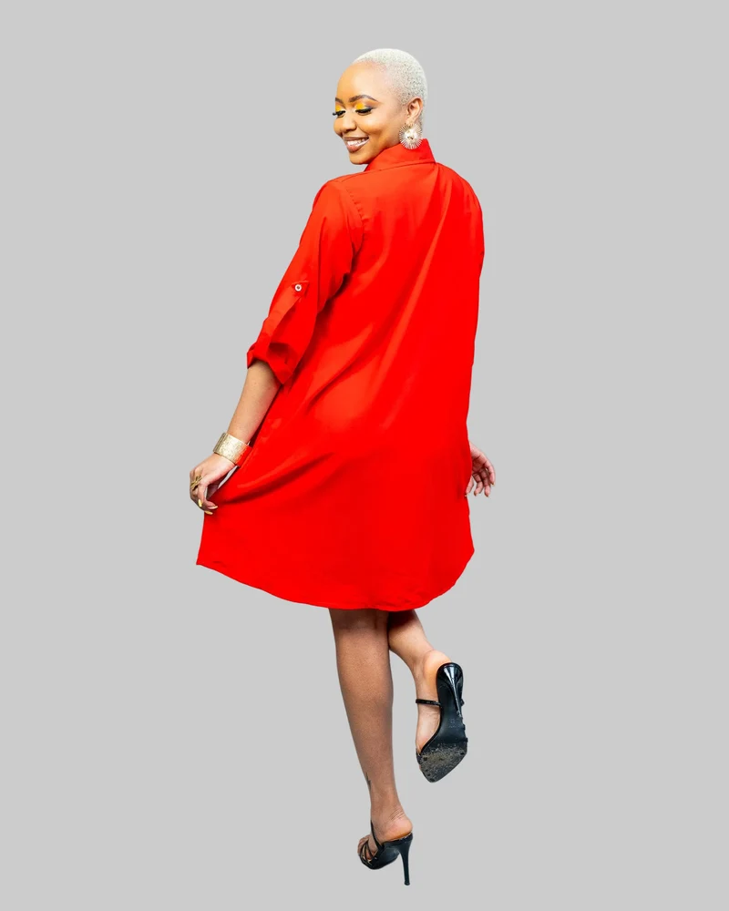 African Yuva Pearl Shift Dress - Red