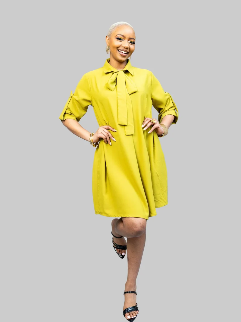 African Yuva Pearl Shift Dress - Chartreuse Green