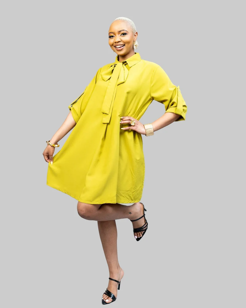 African Yuva Pearl Shift Dress - Chartreuse Green