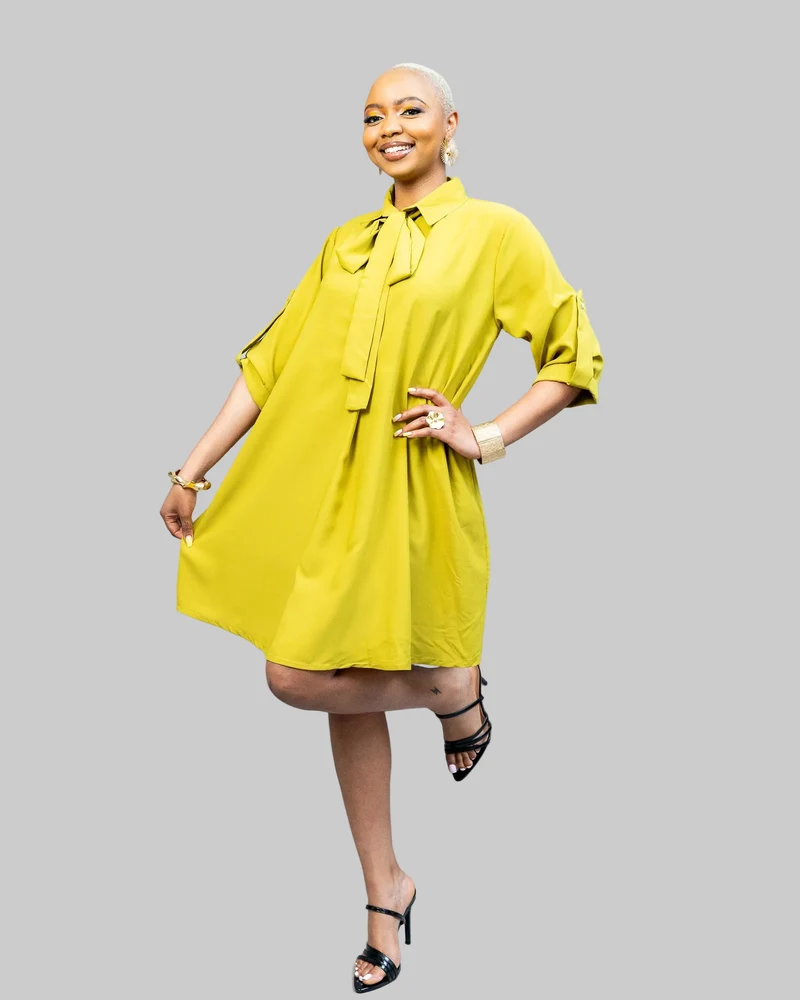 African Yuva Pearl Shift Dress - Chartreuse Green